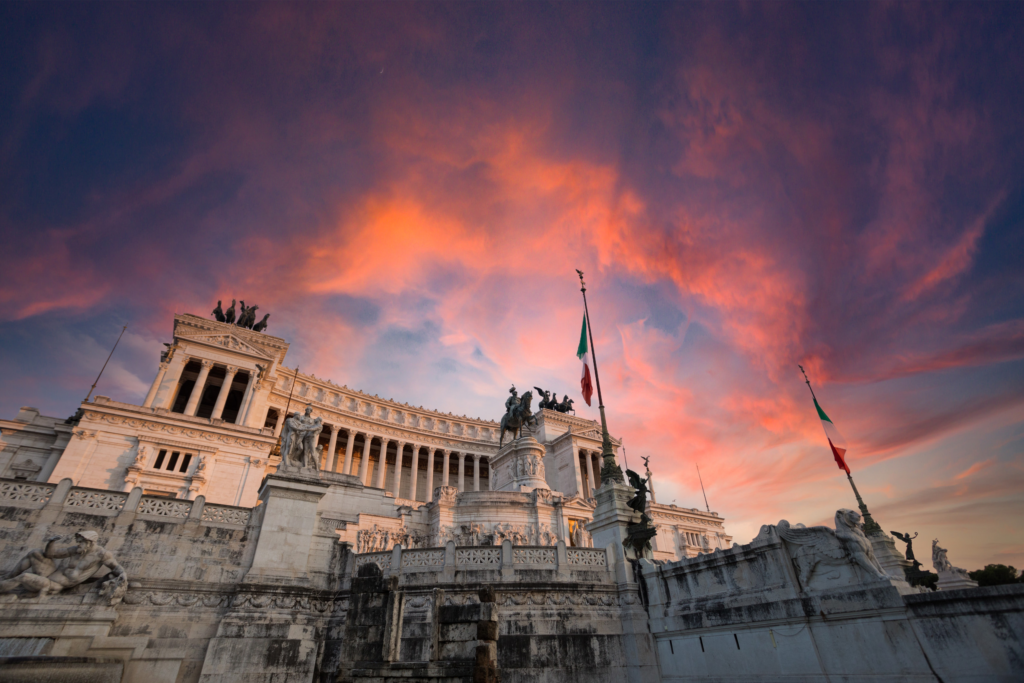 altar of the fatherlands at sunset in rome