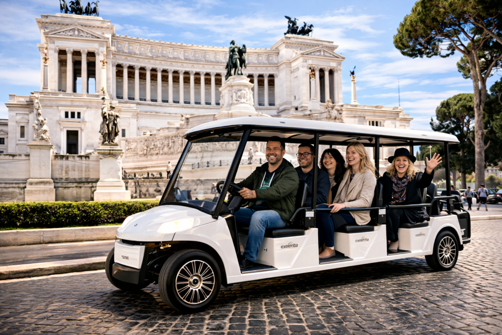 touring rome in an electric golf cart