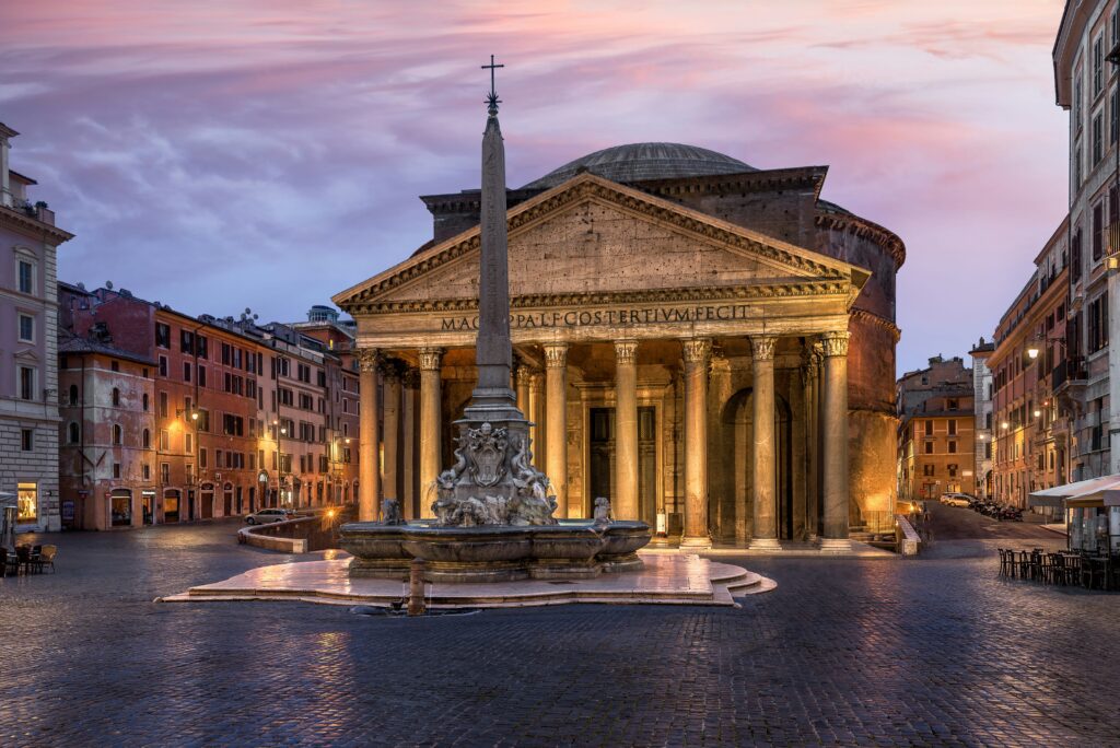 The Pantheon and Piazza della Rotonda at sunrise on an early morning Rome tour