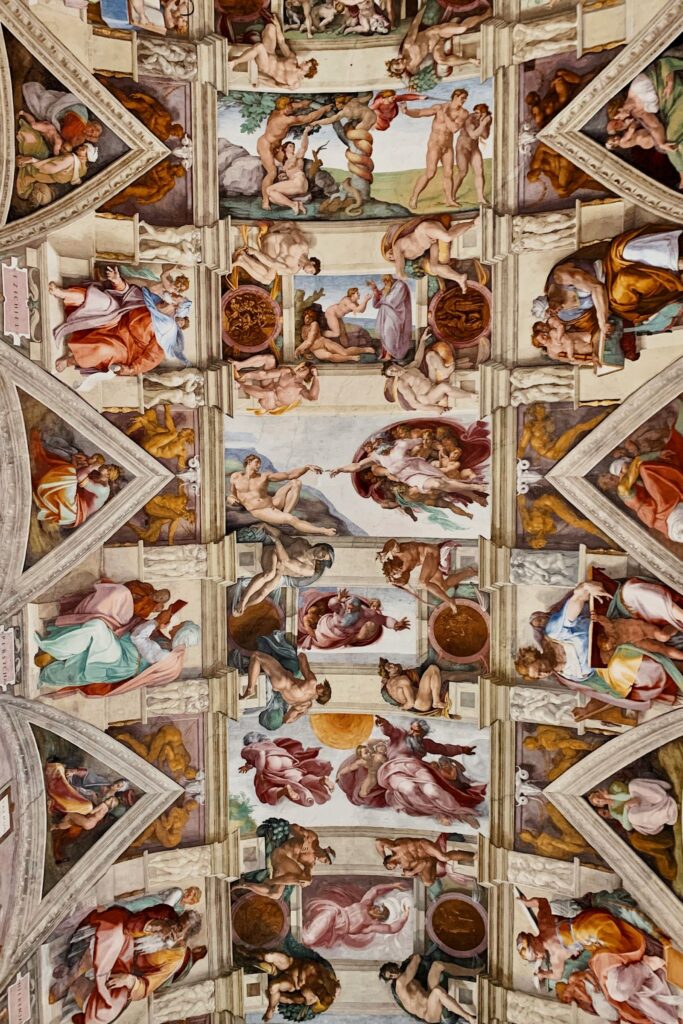 The ceiling of the Sistine Chapel painted by Michelangelo